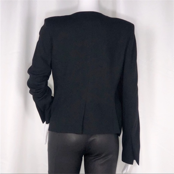 Halston Heritage Black w/Leather Panel Jacket OffSet Lapel Open Front Lined SzS - Picture 5 of 16